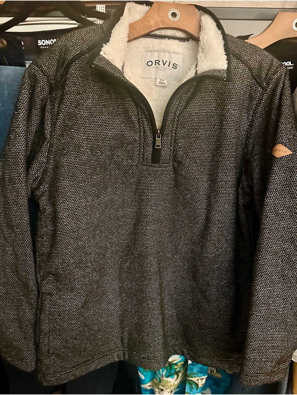 Orvis Men's Black and Gray Half-Zip Sherpa Collar Pullover